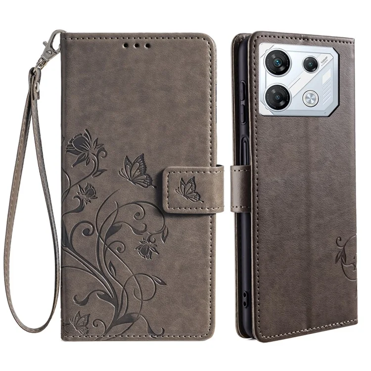Für Infinix GT 10 Pro 5G Hülle Schmetterling Blume Geprägte PU Leder Handyhülle - Grau