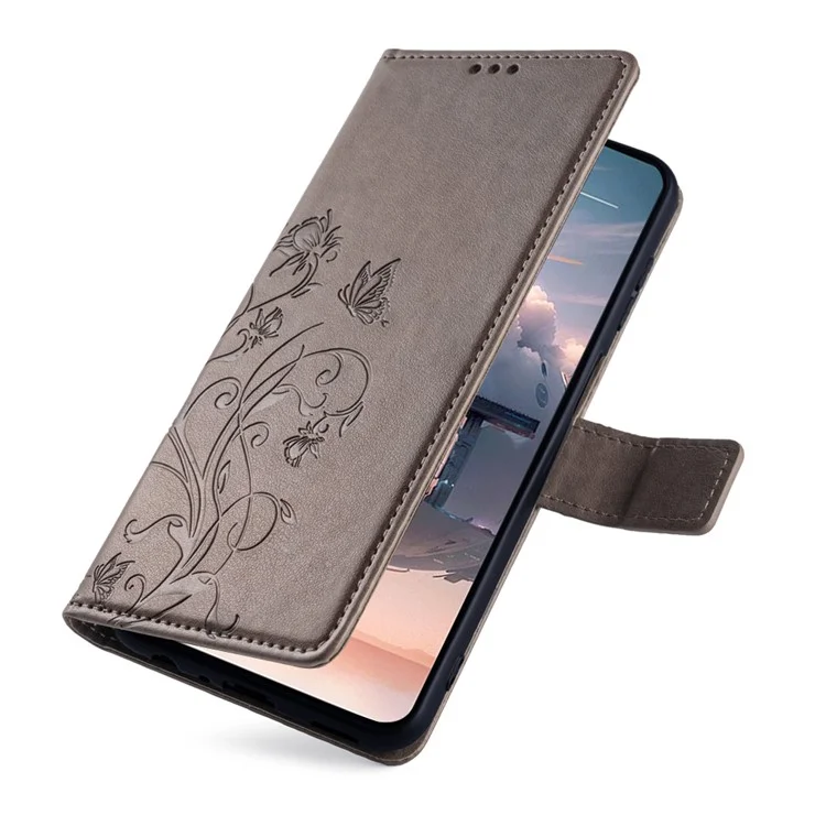 Für Infinix GT 10 Pro 5G Hülle Schmetterling Blume Geprägte PU Leder Handyhülle - Grau