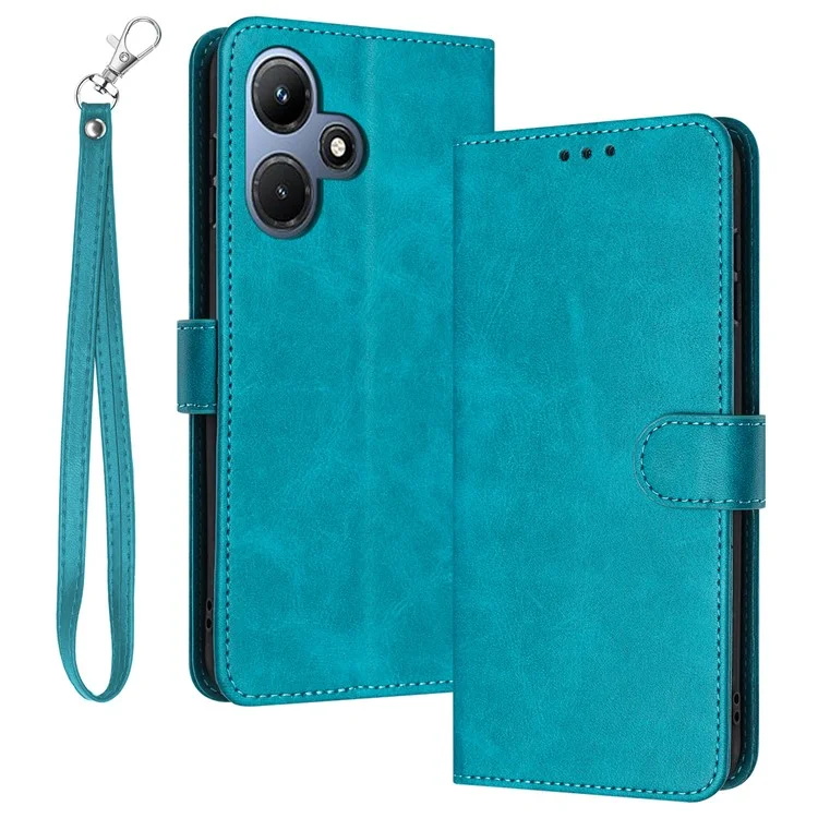 For Infinix Hot 30i Fully Wrapped Cell Phone Case PU Leather Cover with Strap - Green