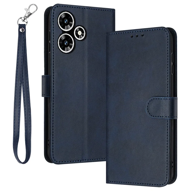 For Infinix Hot 30 Play NFC 4G Leather Wallet Cell Phone Case Flip Cover with Strap - Sapphire