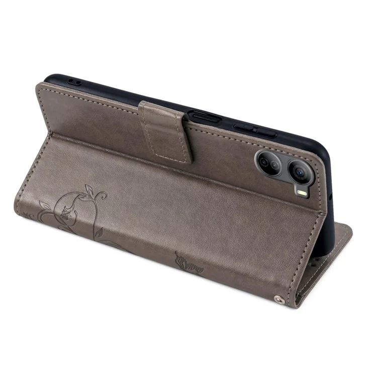 Per ZTE Libero 5G IV Wallet Case Butterfly Flower Imprint Anti-Scratch PU Leather Phone Cover - Grey