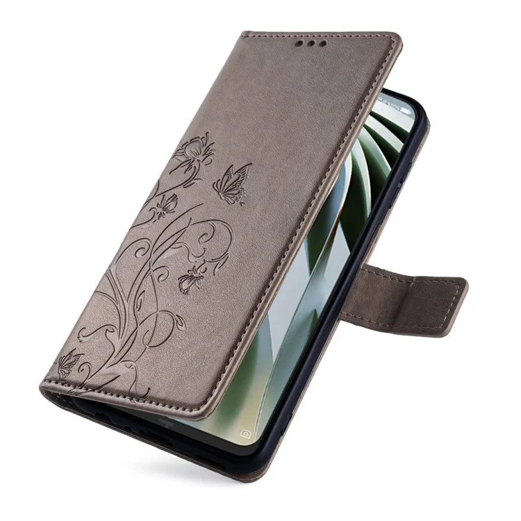 Per ZTE Libero 5G IV Wallet Case Butterfly Flower Imprint Anti-Scratch PU Leather Phone Cover - Grey