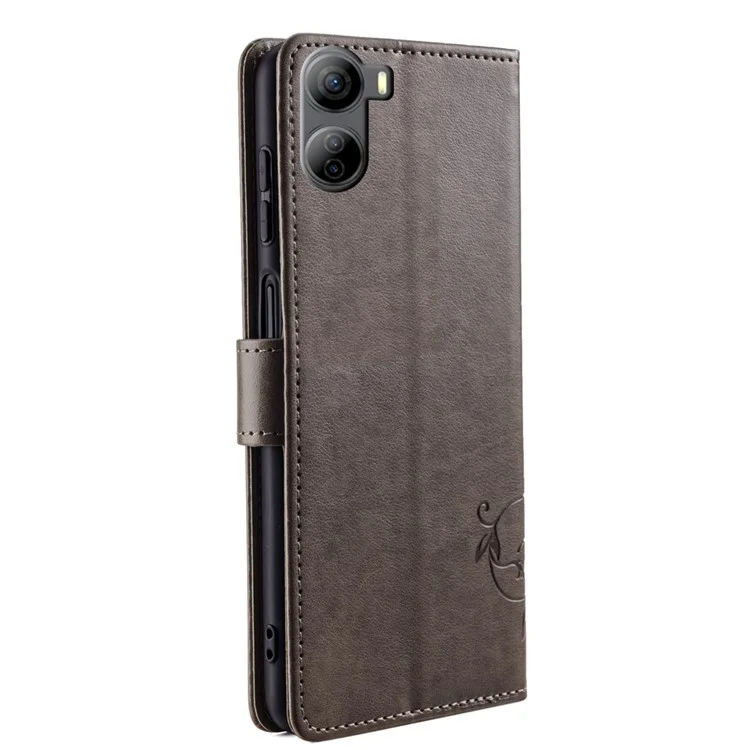 Per ZTE Libero 5G IV Wallet Case Butterfly Flower Imprint Anti-Scratch PU Leather Phone Cover - Grey