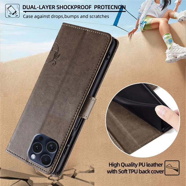Para Fujitsu Arrows F-52B Case Butterfly Flower Design Leather Phone Cover com 3 Suporte de Cartão - Cinza