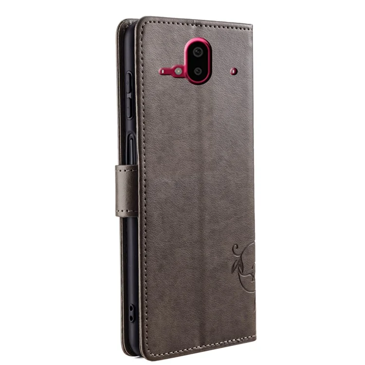 Para Fujitsu Arrows F-52B Case Butterfly Flower Design Leather Phone Cover com 3 Suporte de Cartão - Cinza