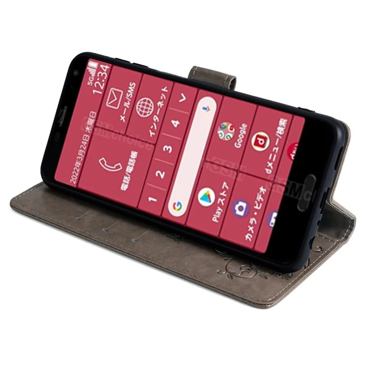 Para Fujitsu Arrows F-52B Case Butterfly Flower Design Leather Phone Cover com 3 Suporte de Cartão - Cinza