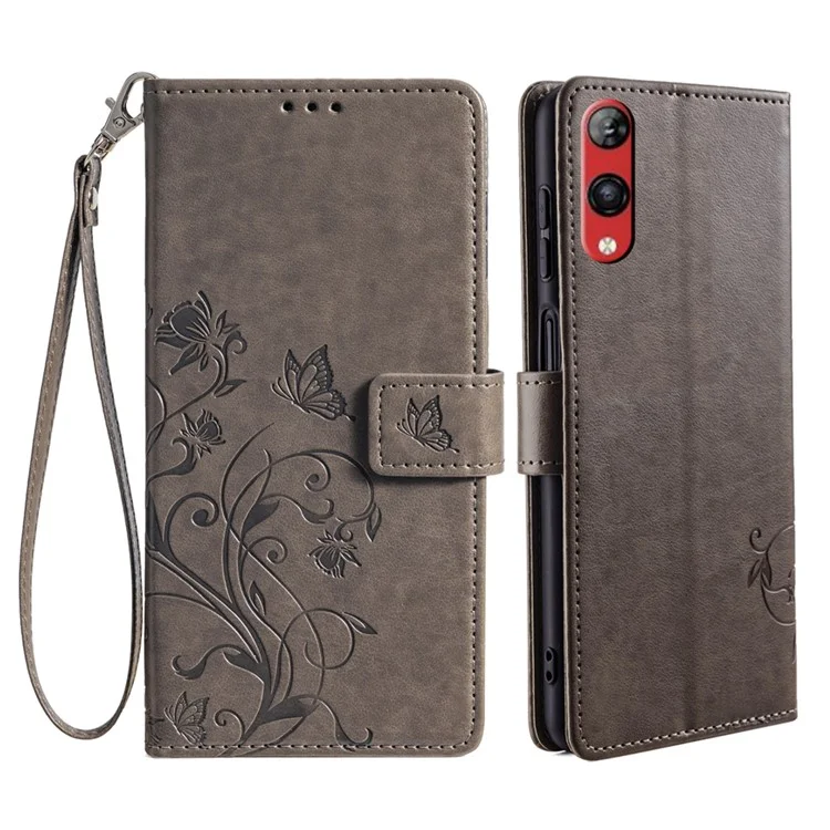 Pour Rakuten Hand 4G Case Leather Wallet Stand Phone Cover with Hand Strap - Gris