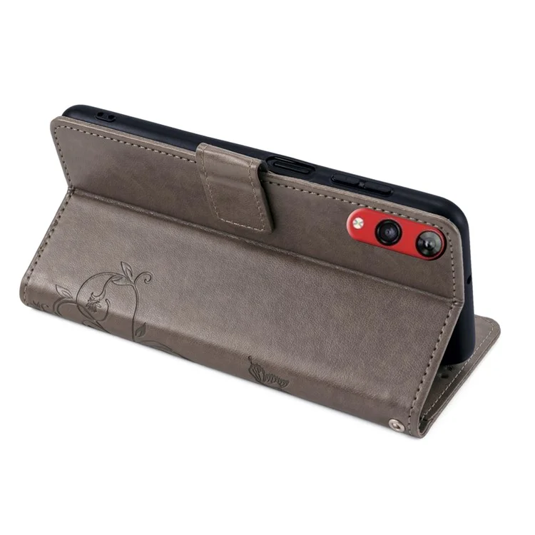 Pour Rakuten Hand 4G Case Leather Wallet Stand Phone Cover with Hand Strap - Gris