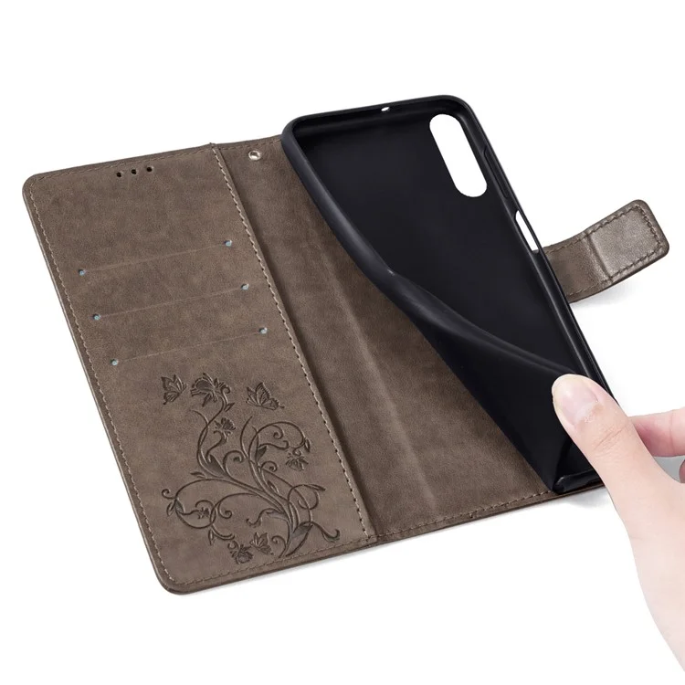 Pour Rakuten Hand 4G Case Leather Wallet Stand Phone Cover with Hand Strap - Gris