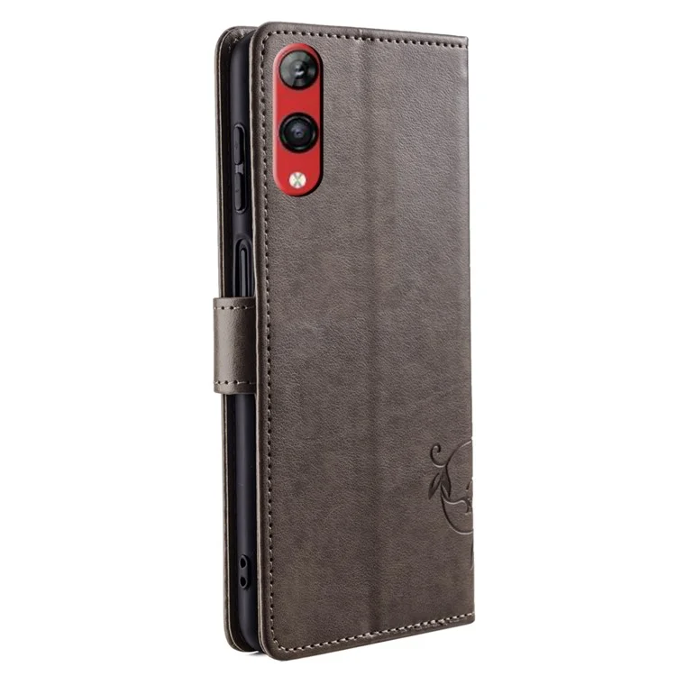Pour Rakuten Hand 4G Case Leather Wallet Stand Phone Cover with Hand Strap - Gris