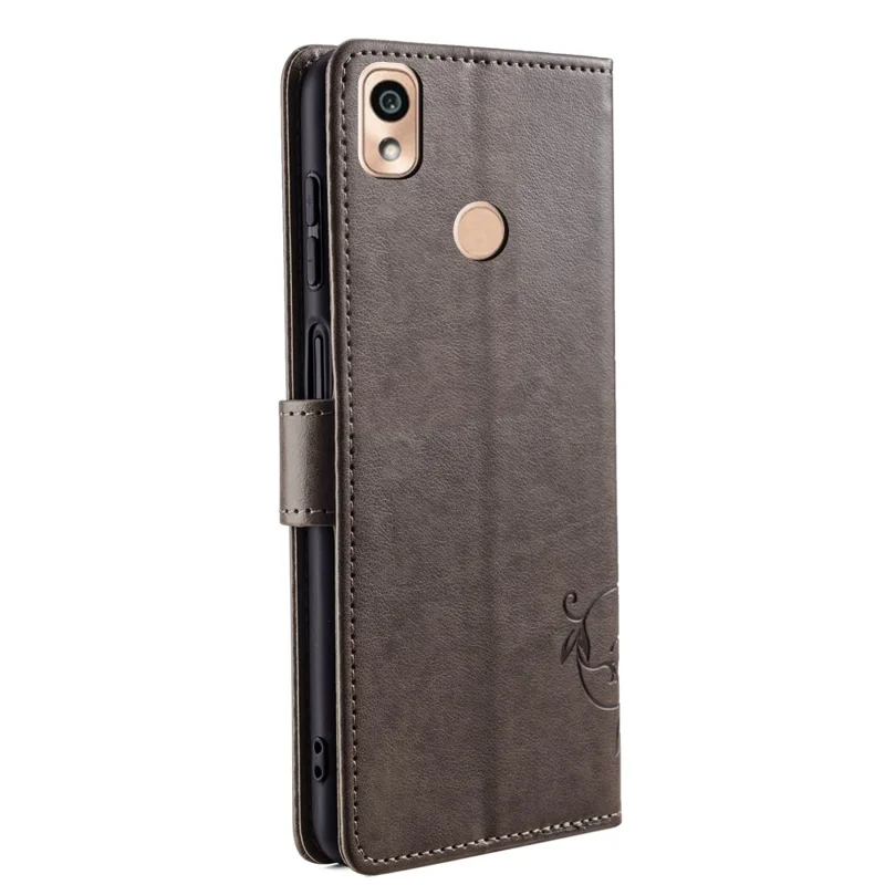 For Kyocera KY-51B Case Butterfly Flower PU Leather Magnetic Clasp Wallet Flip Phone Cover - Grey