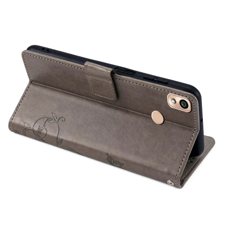 For Kyocera KY-51B Case Butterfly Flower PU Leather Magnetic Clasp Wallet Flip Phone Cover - Grey