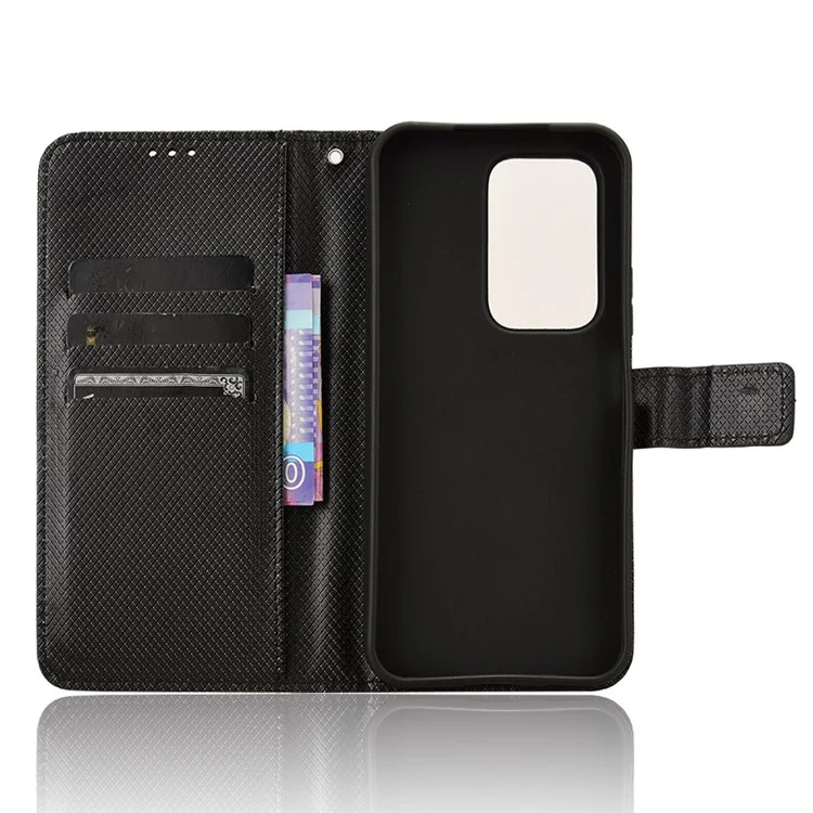For Honor 200 Lite Case Wallet Diamond Texture PU Leather TPU Protective Shell Phone Cover - Black