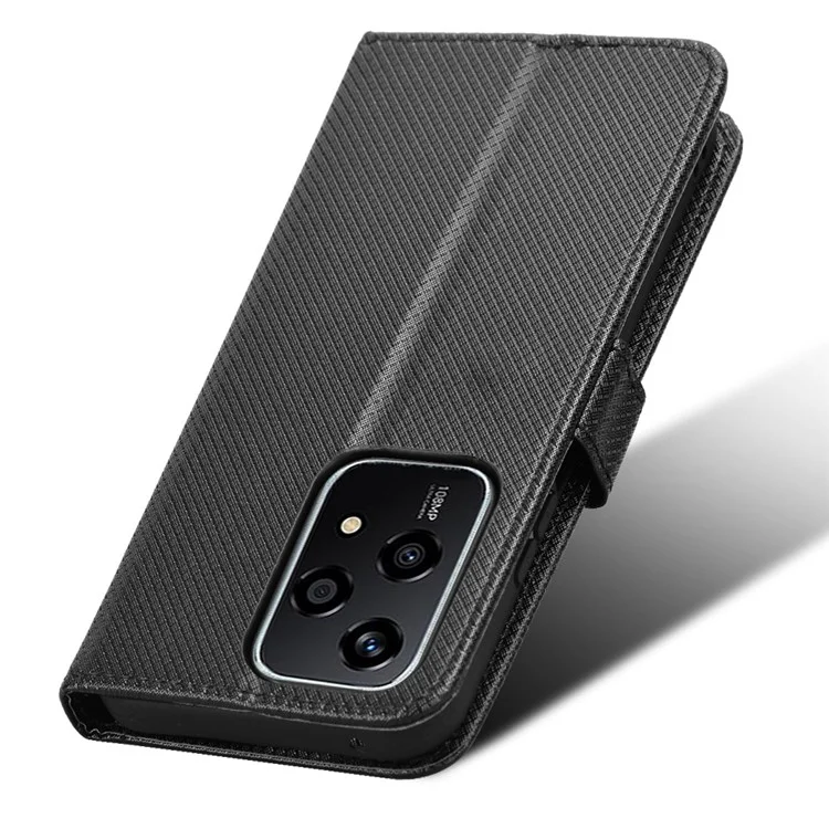 For Honor 200 Lite Case Wallet Diamond Texture PU Leather TPU Protective Shell Phone Cover - Black
