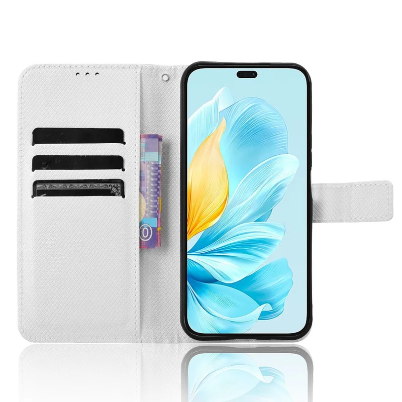 For Honor 200 Lite Case Wallet Diamond Texture PU Leather TPU Protective Shell Phone Cover - White