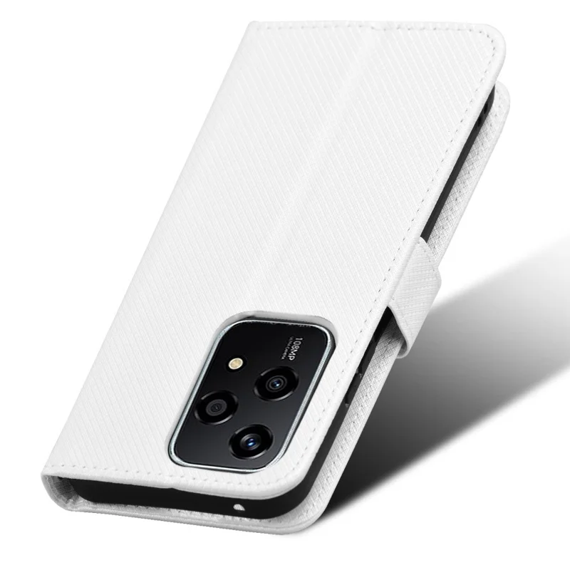 For Honor 200 Lite Case Wallet Diamond Texture PU Leather TPU Protective Shell Phone Cover - White