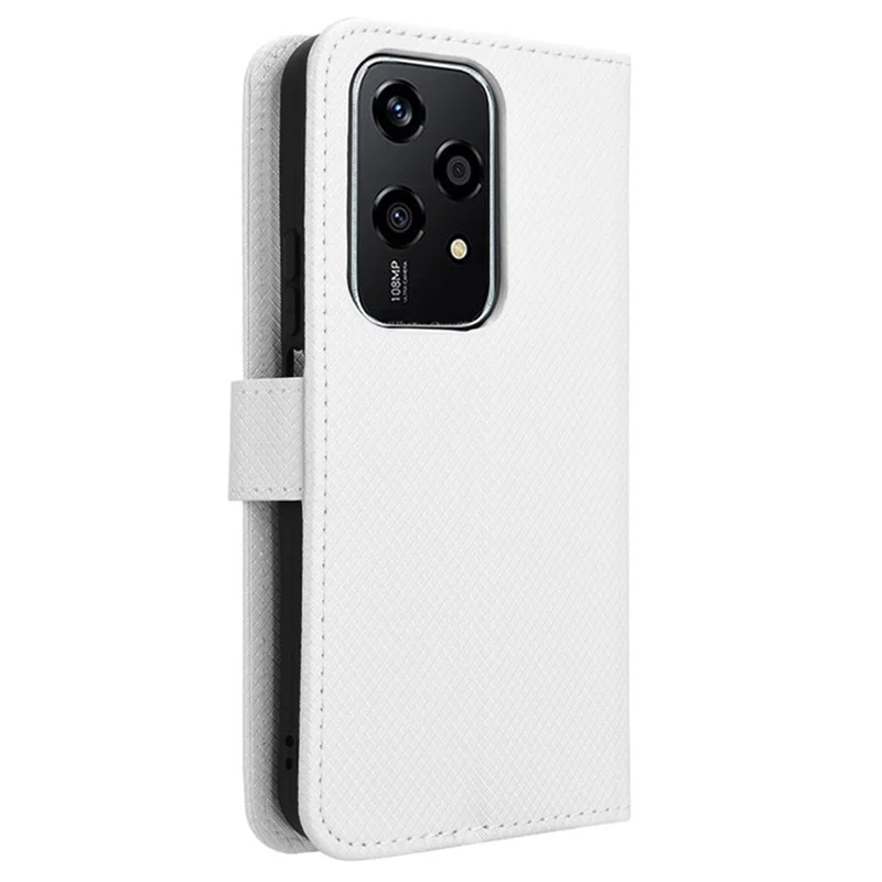 For Honor 200 Lite Case Wallet Diamond Texture PU Leather TPU Protective Shell Phone Cover - White