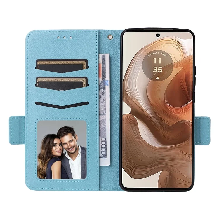 Para el Motorola Edge 50 Ultra 5G / Moto X50 Ultra 5G Funda Cartera Soporte Textura de Piel de Litchi Funda de Teléfono Flip - Azul Bebé
