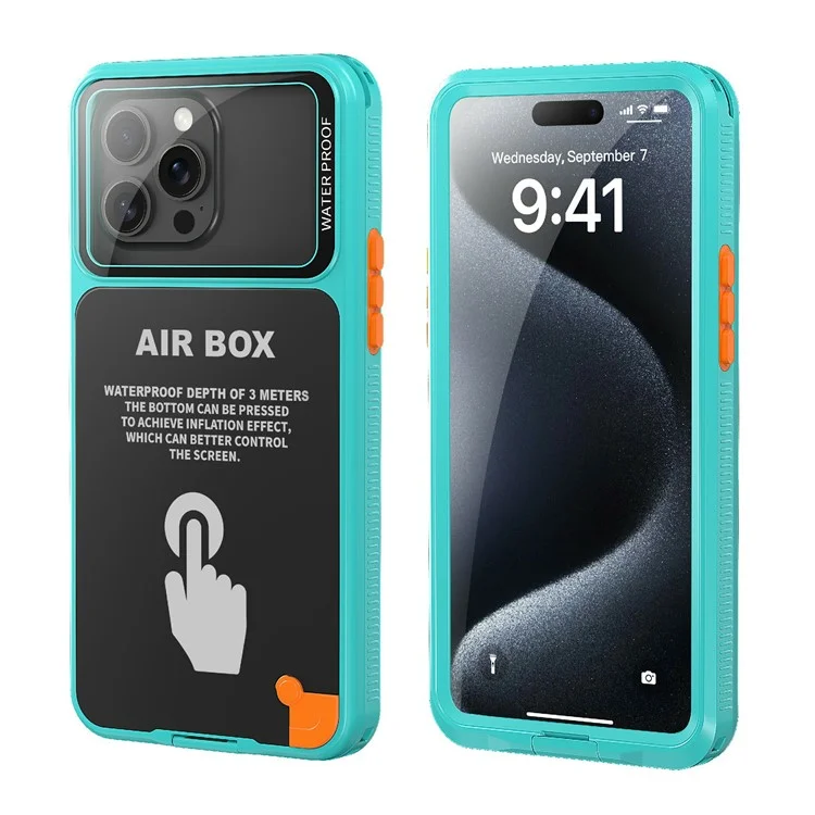 SHELLBOX Air Box Series For iPhone 15 Pro Max Waterproof Cover PC+TPU+PET Protective Phone Case - Blue