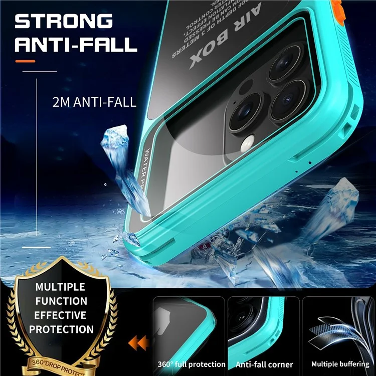 SHELLBOX Air Box Series For iPhone 15 Pro Max Waterproof Cover PC+TPU+PET Protective Phone Case - Blue