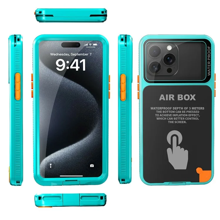 SHELLBOX Air Box Series For iPhone 15 Pro Max Waterproof Cover PC+TPU+PET Protective Phone Case - Blue