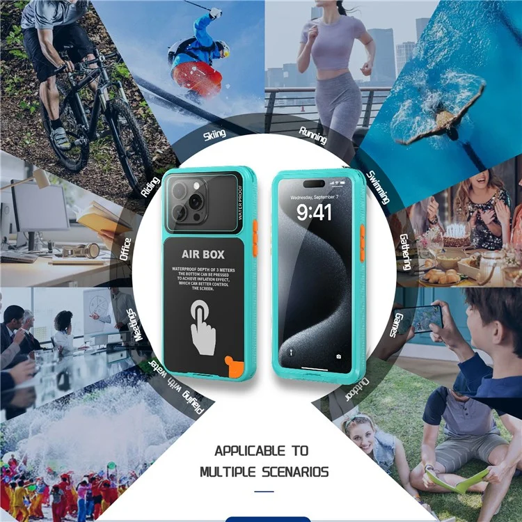 SHELLBOX Air Box Series For iPhone 15 Pro Max Waterproof Cover PC+TPU+PET Protective Phone Case - Blue