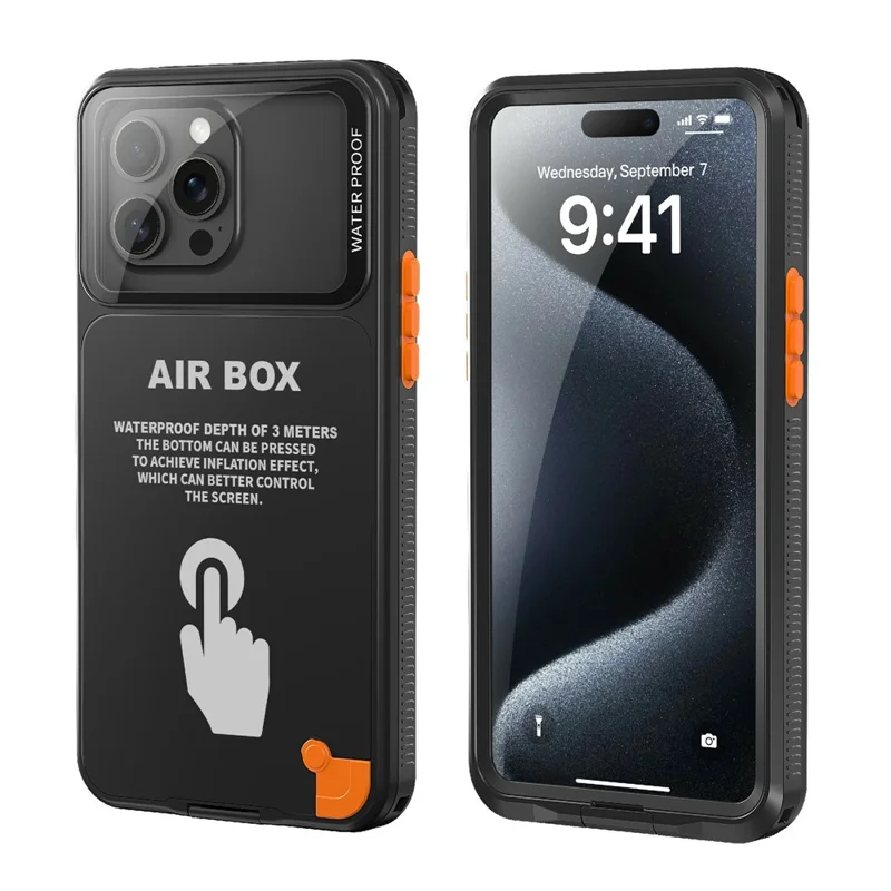 SHELLBOX Air Box Series For iPhone 15 Pro Max Waterproof Cover PC+TPU+PET Protective Phone Case - Black