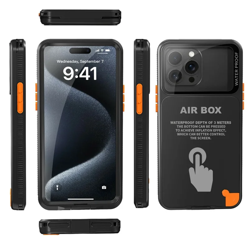 SHELLBOX Air Box Series For iPhone 15 Pro Max Waterproof Cover PC+TPU+PET Protective Phone Case - Black