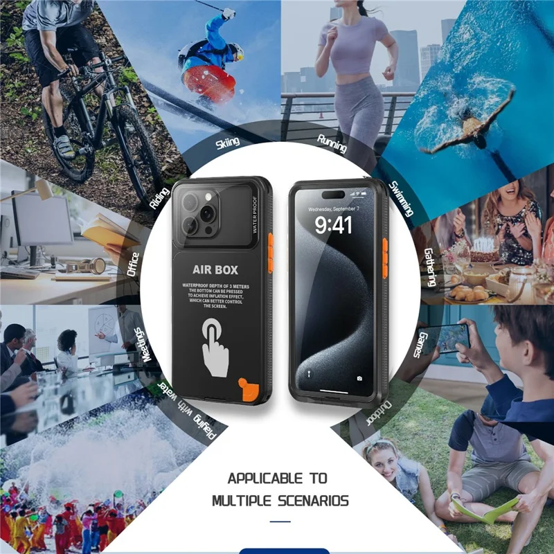 SHELLBOX Air Box Series For iPhone 15 Pro Max Waterproof Cover PC+TPU+PET Protective Phone Case - Black