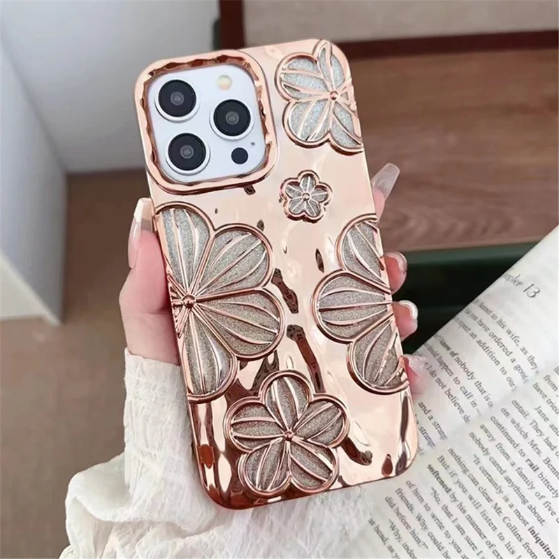 For iPhone 13 Pro TPU Case Electroplating Flower Hollow Heat Dissipation Phone Protector - Gold