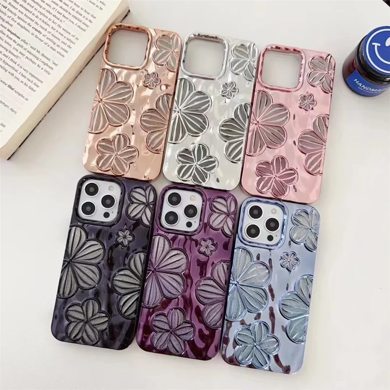 For iPhone 13 Pro TPU Case Electroplating Flower Hollow Heat Dissipation Phone Protector - Gold