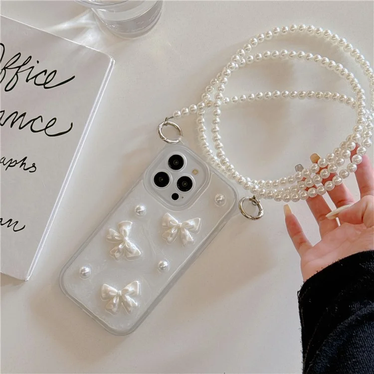 Für iPhone 14 Pro Case Bowknot Heart Decor PC+TPU Handyhülle mit Schlaufe - Small Bowknot