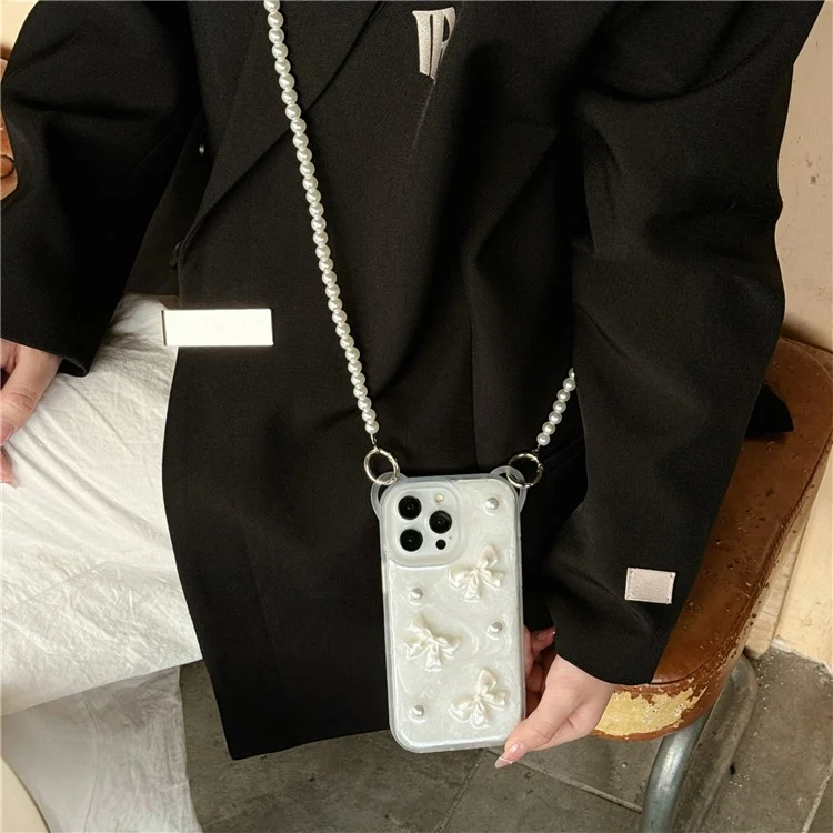 Für iPhone 14 Pro Case Bowknot Heart Decor PC+TPU Handyhülle mit Schlaufe - Small Bowknot