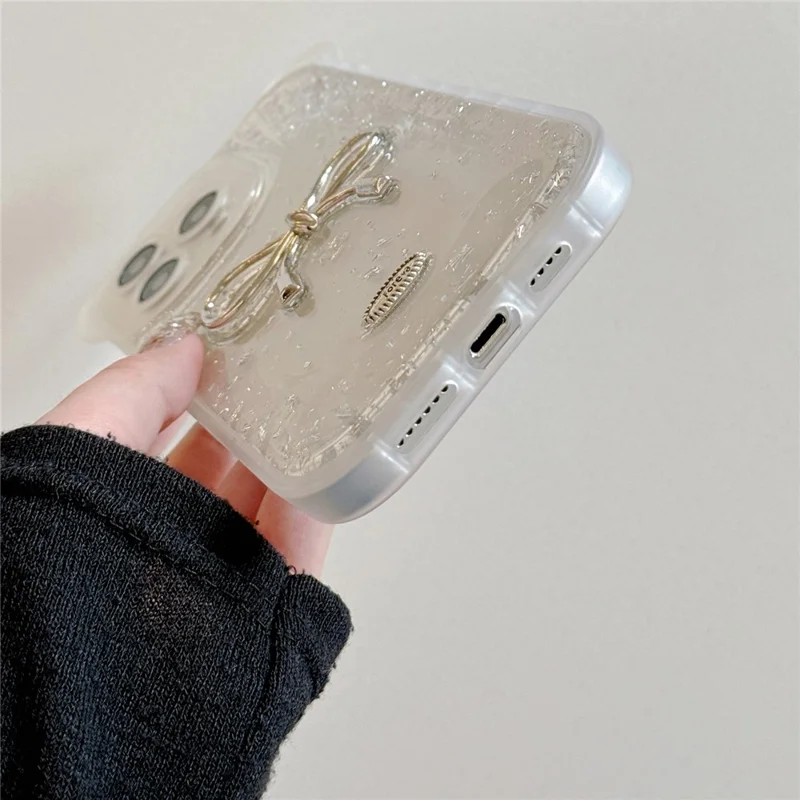 For iPhone 14 Pro Case Bowknot Heart Decor PC+TPU Phone Cover with Lanyard - Large Bowknot