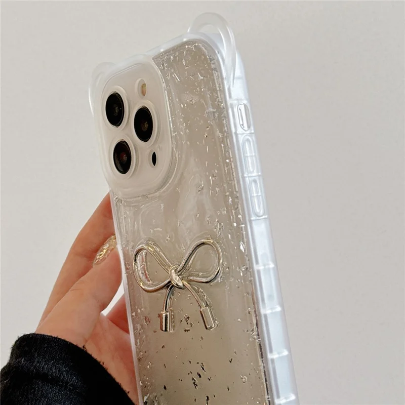 For iPhone 14 Pro Case Bowknot Heart Decor PC+TPU Phone Cover with Lanyard - Large Bowknot