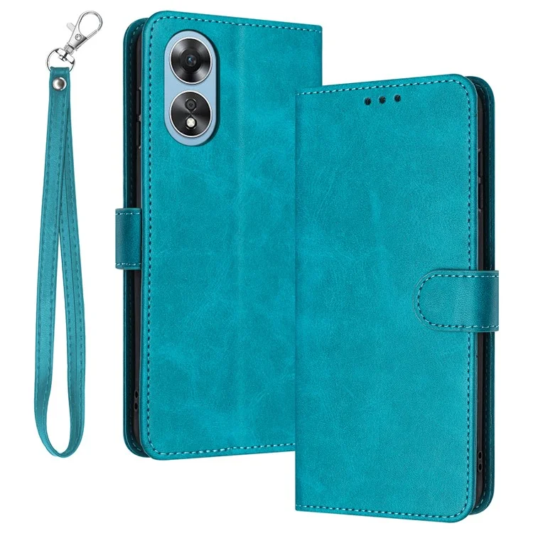 For Oppo A58 4G Leather Wallet Cell Phone Case Fall Proof Flip Cover with Strap - Green