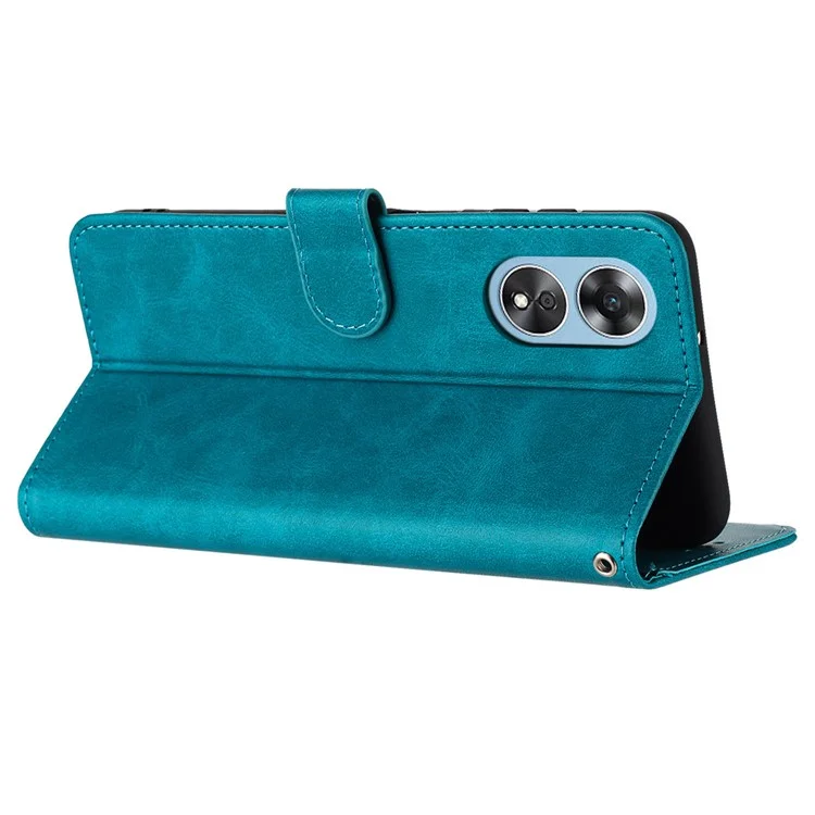 For Oppo A58 4G Leather Wallet Cell Phone Case Fall Proof Flip Cover with Strap - Green