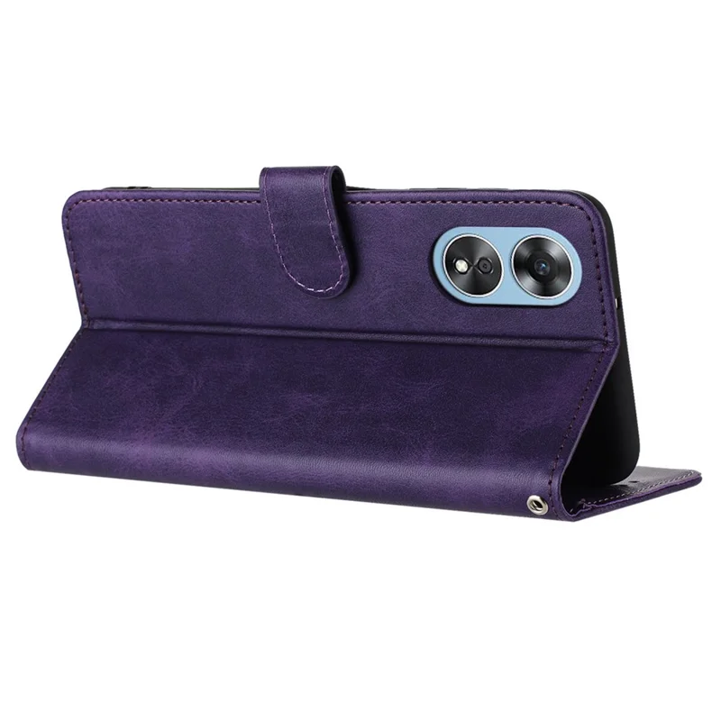 For Oppo A58 4G Leather Wallet Cell Phone Case Fall Proof Flip Cover with Strap - Purple