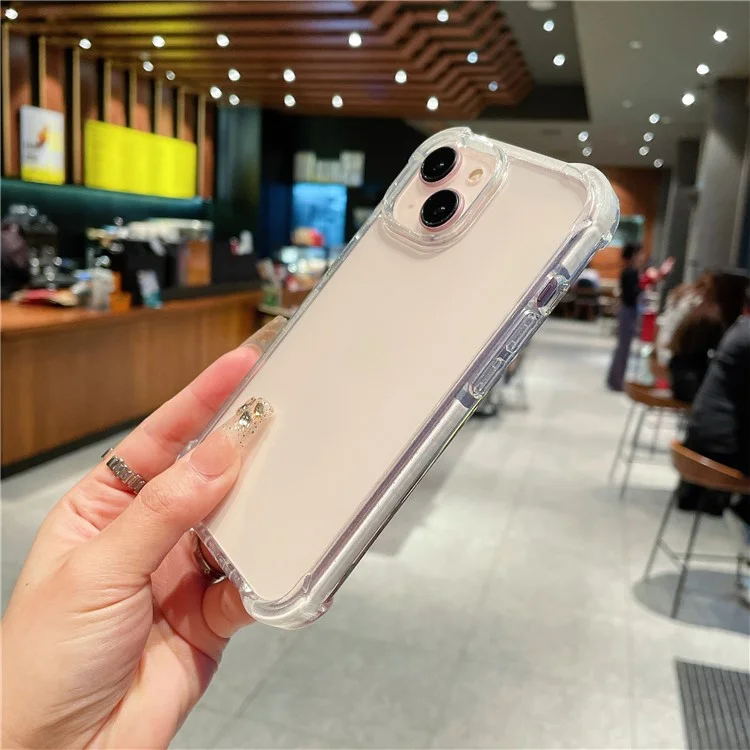 For iPhone 15 Clear Case Anti-Fall TPU+TPE+PC Hybrid Glitter Frame Phone Cover