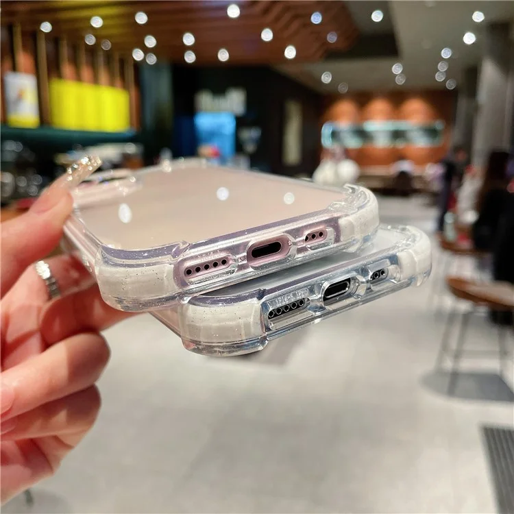 Für iPhone 14 Pro Max Clear Phone Case TPU+TPE+PC Hybrid Hülle mit Glitzer-Rahmen