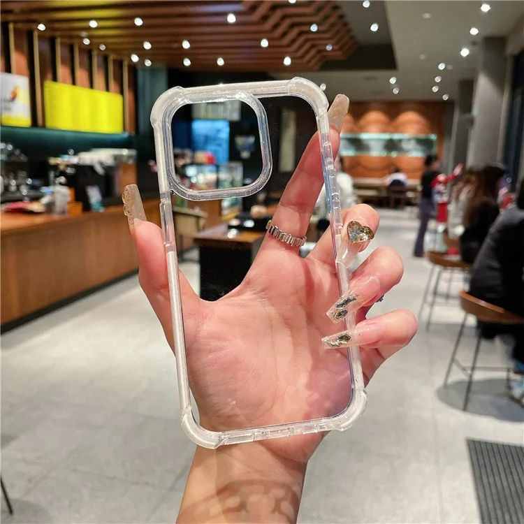 Für iPhone 14 Pro Max Clear Phone Case TPU+TPE+PC Hybrid Hülle mit Glitzer-Rahmen