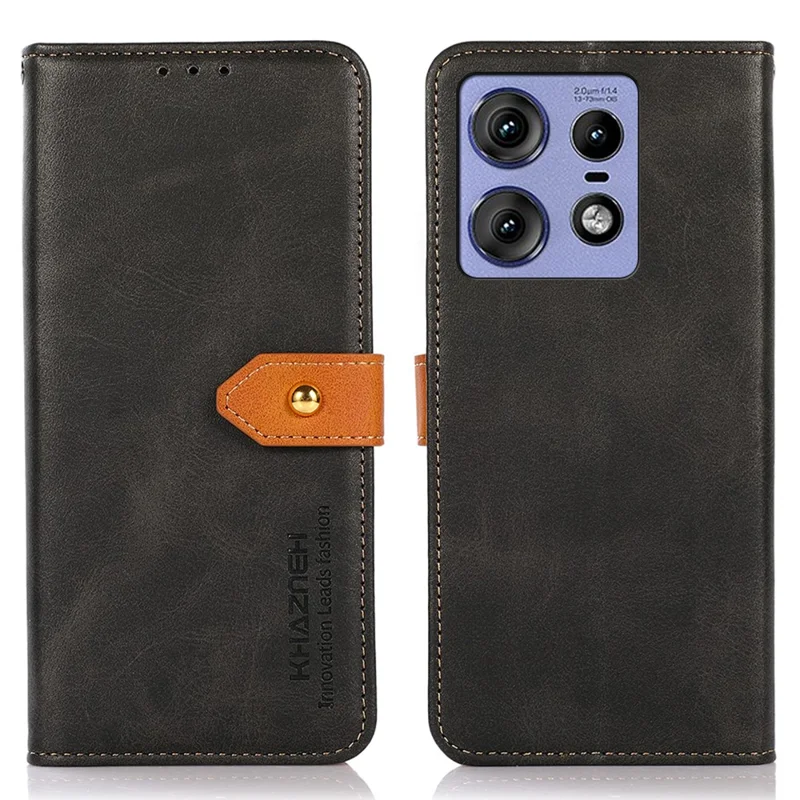 KHAZNEH For Motorola Edge 50 Pro 5G Magnetic Phone Case PU Leather Card Holder Stand Cover - Black