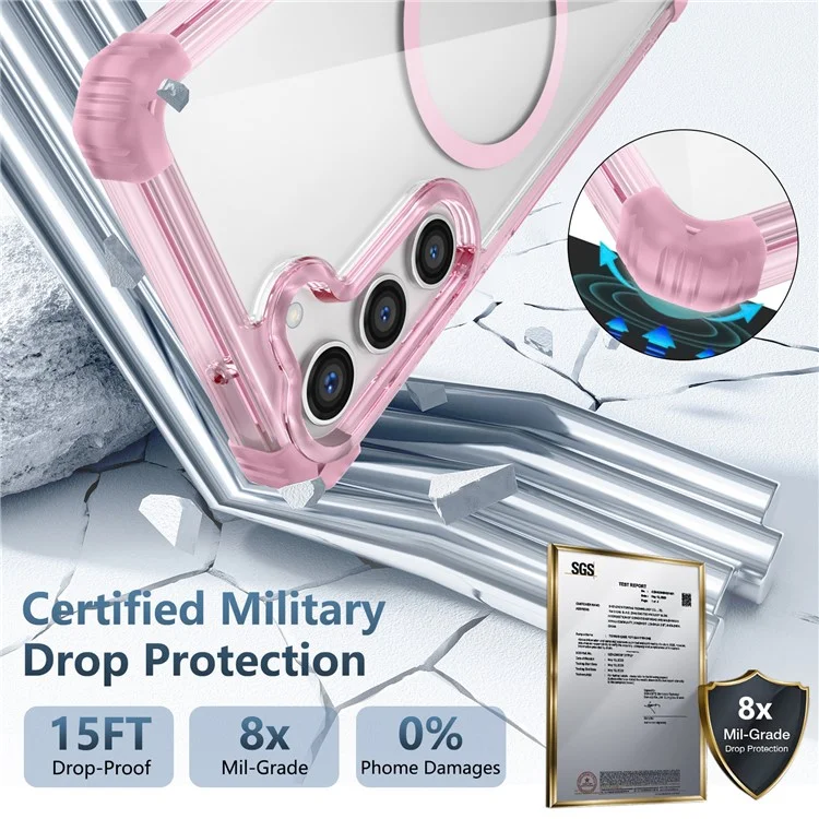 Für Samsung Galaxy S23+ Magnetische Hülle TPU+PC Anti-Drop Transparent Handyhülle - Transparentes Pink