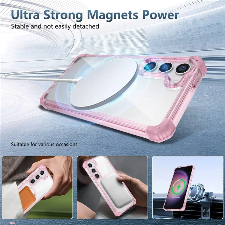 Für Samsung Galaxy S23+ Magnetische Hülle TPU+PC Anti-Drop Transparent Handyhülle - Transparentes Pink