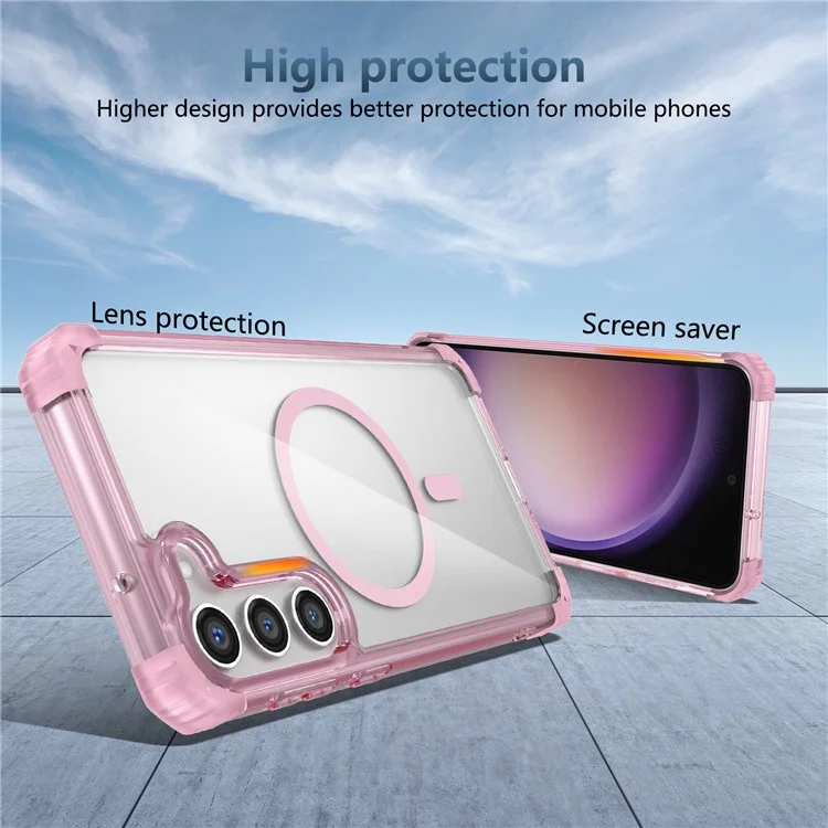 Für Samsung Galaxy S23+ Magnetische Hülle TPU+PC Anti-Drop Transparent Handyhülle - Transparentes Pink