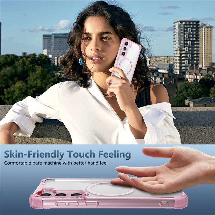 Für Samsung Galaxy S23+ Magnetische Hülle TPU+PC Anti-Drop Transparent Handyhülle - Transparentes Pink