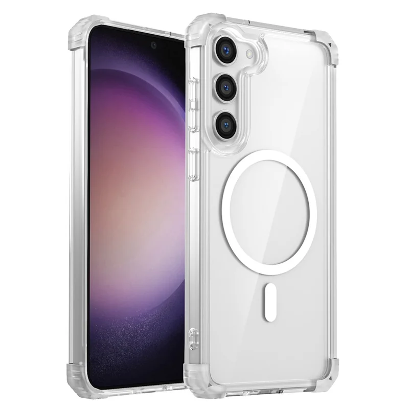 For Samsung Galaxy S23+ Magnetic Case TPU+PC Anti-drop Clear Phone Cover - Transparent