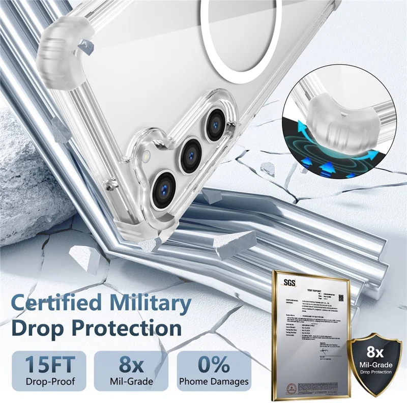 For Samsung Galaxy S23+ Magnetic Case TPU+PC Anti-drop Clear Phone Cover - Transparent