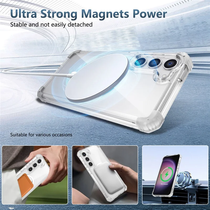 For Samsung Galaxy S23+ Magnetic Case TPU+PC Anti-drop Clear Phone Cover - Transparent