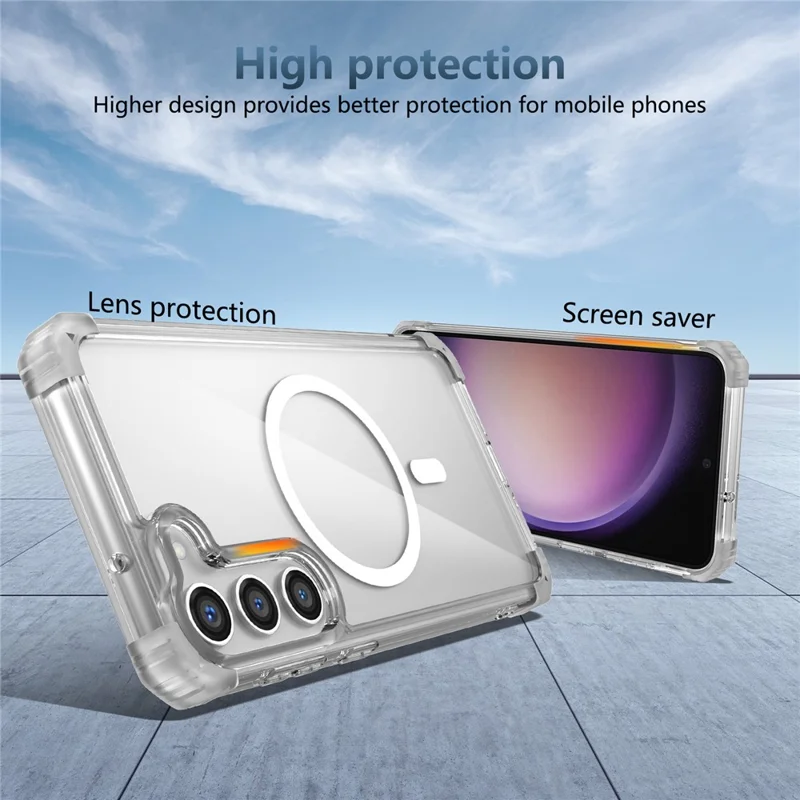 For Samsung Galaxy S23+ Magnetic Case TPU+PC Anti-drop Clear Phone Cover - Transparent